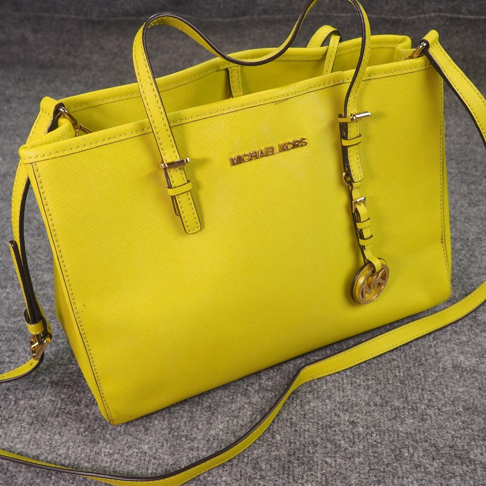 Michael Kors Jet Set Travel Tote Yellow Saffiano Leather Shoulder Bag Designer
